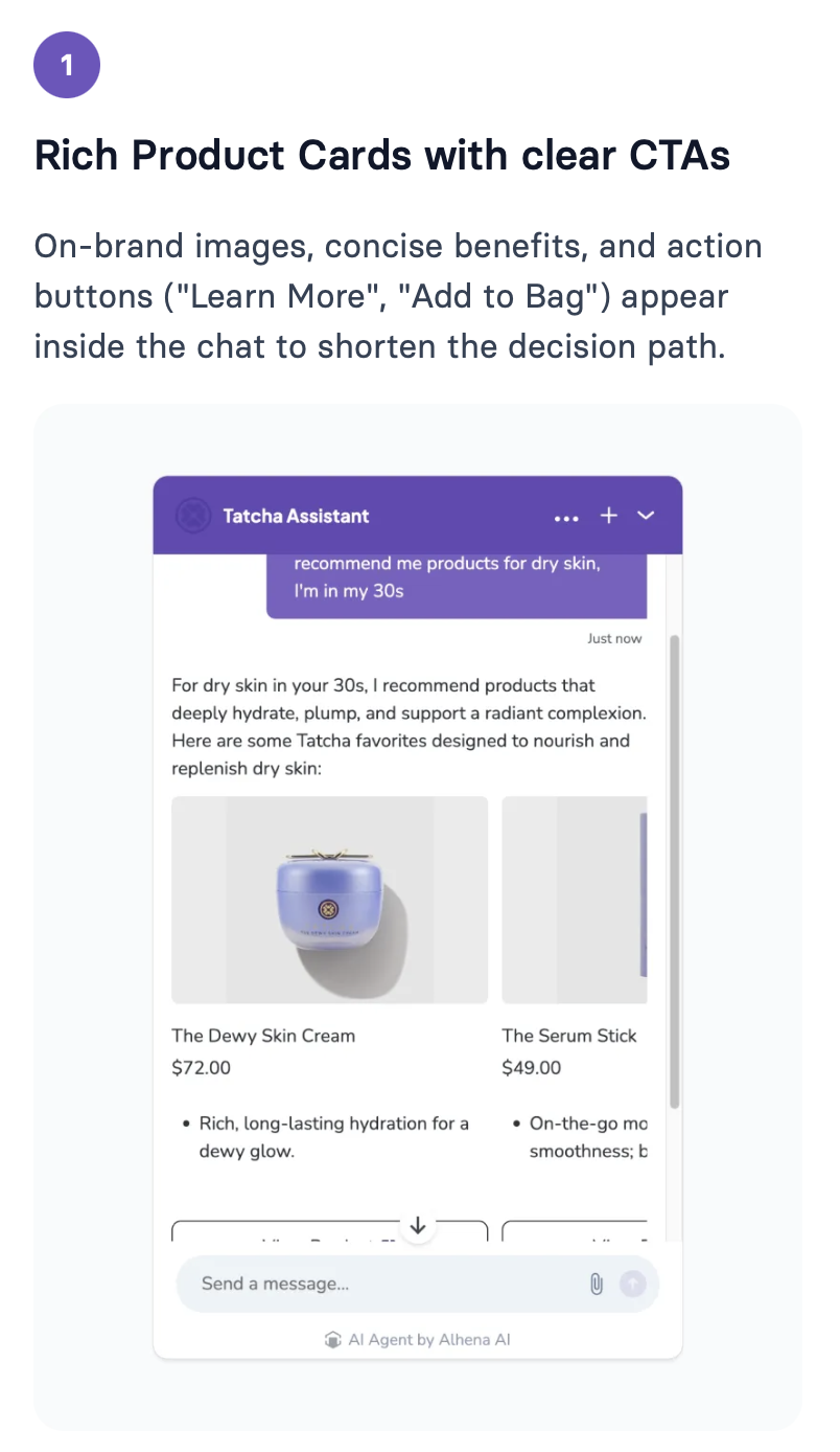 TATCHA rich product cards with clear calls to action